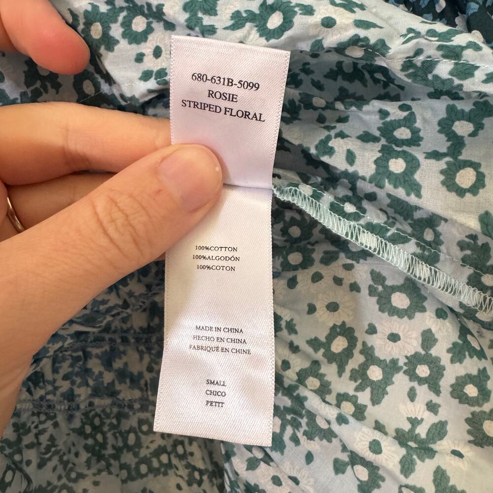 Rails Rosie Top Striped Floral Smocked Blouse Blue Green Size Small - Picture 10 of 11